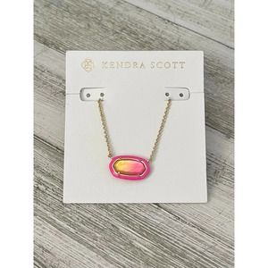 Elisa Gold Enamel Framed Short Pendant Necklace in Sunset Ombre Illusion